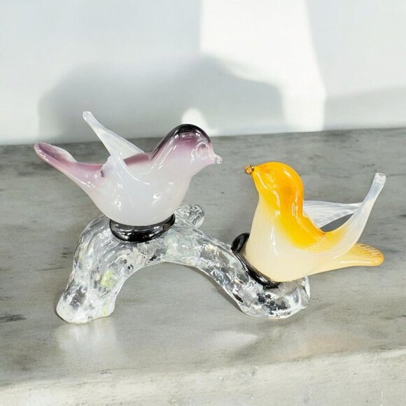 Venetian Italian Glass Love Birds Figurine Decor Opaline Glass Hand Made AS IS - Picture 1 of 16